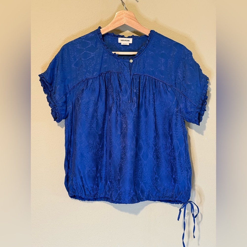 Zadig & Voltaire Blue Python Print Tie Hem Silk B… - image 2